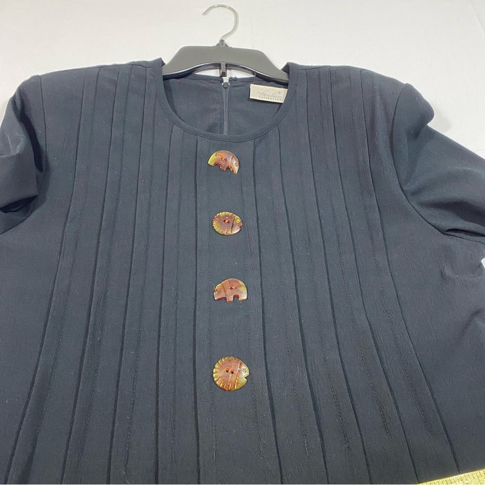 Vintage Kathie Lee Maxi Dress Black Pleated Bodice Decorative Animal Buttons - Picture 9 of 15